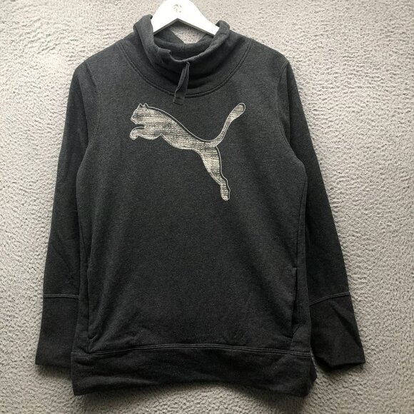 Puma Tops - Puma Sweatshirt Women's Large L Long Sleeve Graphic Logo Pocket Dark Gray